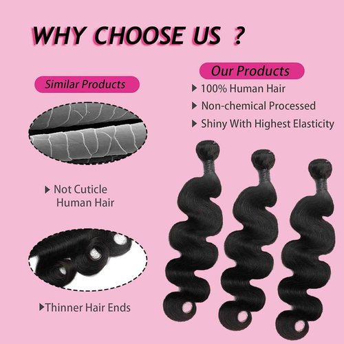 12A Body Wave Bundles Human Hair 16 18 20 Inch 100% Unprocessed Raw Human Hair Bundles Body Weave 3 Bundles Remy Virgin Hair Bundles Natural Black Color