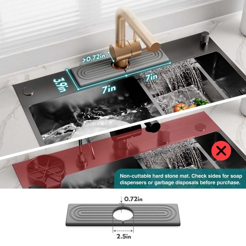 eormoe Diatomite Kitchen Faucet Mat - 14Inch Water Absorbing Stone Tray for Sink, Stone Fast-Drying Faucet Mat for Kitchen Counter Sink Accessories (Grey, 14'' x 3.9'')
