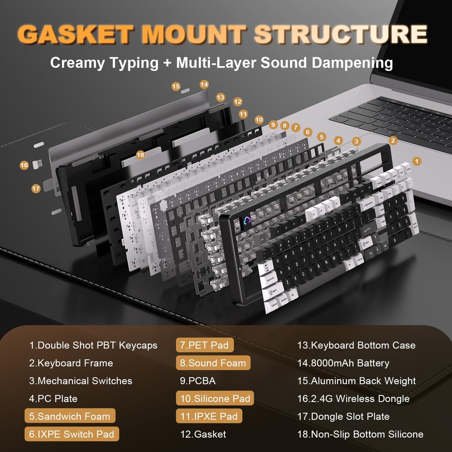 YUNZII AL98 QMK/VIA Wireless Mechanical Gaming Keyboard,Full Aluminum,BT/2.4G/USB-C, Pre-Lubed Hot Swappable Gasket Mount 1800 Layout,RGB Backlit for Win/Mac (Black, Milk Switch)