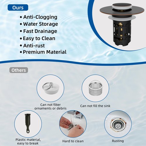 Hibbent Upgraded 3 in 1 Bathroom Sink Drain Strainer, Universal Pop Up Stopper with Removable Stainless Steel Filter Basket Hair Catcher, Sink Plug for 1.1''~2.36'' Basin, Oil-Rubbed Bronze