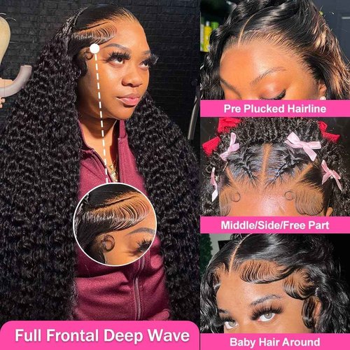 Segsavor 13x6 Deep Wave Lace Front Wigs Human Hair 200% Density HD Lace Front Wigs Human Hair Pre Plucked Natural Color Glueless Wig 100% Virgin Lace Front Wigs for Women(20inch)