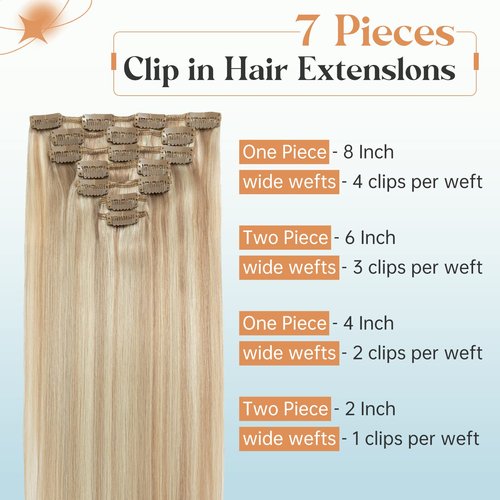 Elailite Clip in Human Hair Extensions, 125g 16 Inch 7pcs #16P22 Light Blonde Highlighted Golden Blonde 100 Real Human Hair, Double Weft Soft Natural Straight Brazilian Remy Human Hair for Women