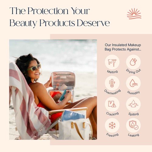 Stay Golden Metallic Silver Insulated Waterproof Makeup Bag for Women Heat-Resistant Travel Cosmetic & Toiletry Bag | Luxurious Vegan Leather Portable Makeup Organizer - Large