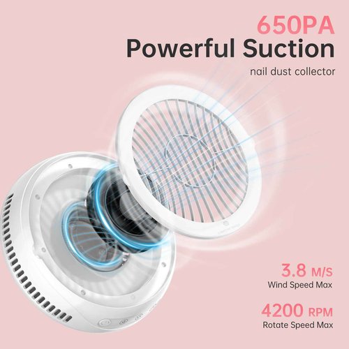 CHRISTINE SHELLY Nail Dust Collector, Cordless Dust Collector Nail Tech, Powerful 4200RPM Vacuum Fan Vent Dust Collector Extractor Dust Suction Machine for Acrylic Nails Polishing, Nail Salon&Home