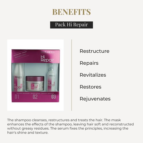 SALERM - Damaged Hair Repair Treatment - Hi Repair Pack with Shampoo 250 ml + Mask 250 ml + Finish 100 ml - Deep Hydration for Damaged Hair - Revitalizes and Rejuvenates - Immediate Effect