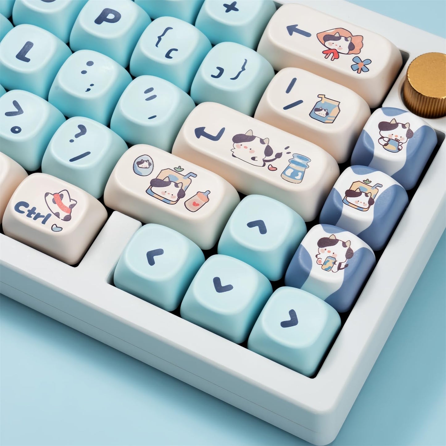 ZMX Cute MOA Keycaps,Kawaii Milk-Cow Round Keycap Custom Full Size Keycap Set Dye-Sub Thick PBT Key Cap for Cherry MX Switch 75% 60% Mechanical Gaming Keyboard Creamy Keycaps (142Keys)