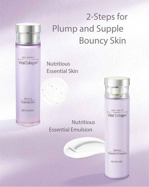 ISA KNOX AGE FOCUS VITAL COLLAGEN SKINCARE GIFT SET (370ml / 12.51 Fl Oz) - Korean Luxury Premium High-end Skin Toner, Emulsion Lotion, Cream by LG BEAUTY. Hydrolyzed Collagen,