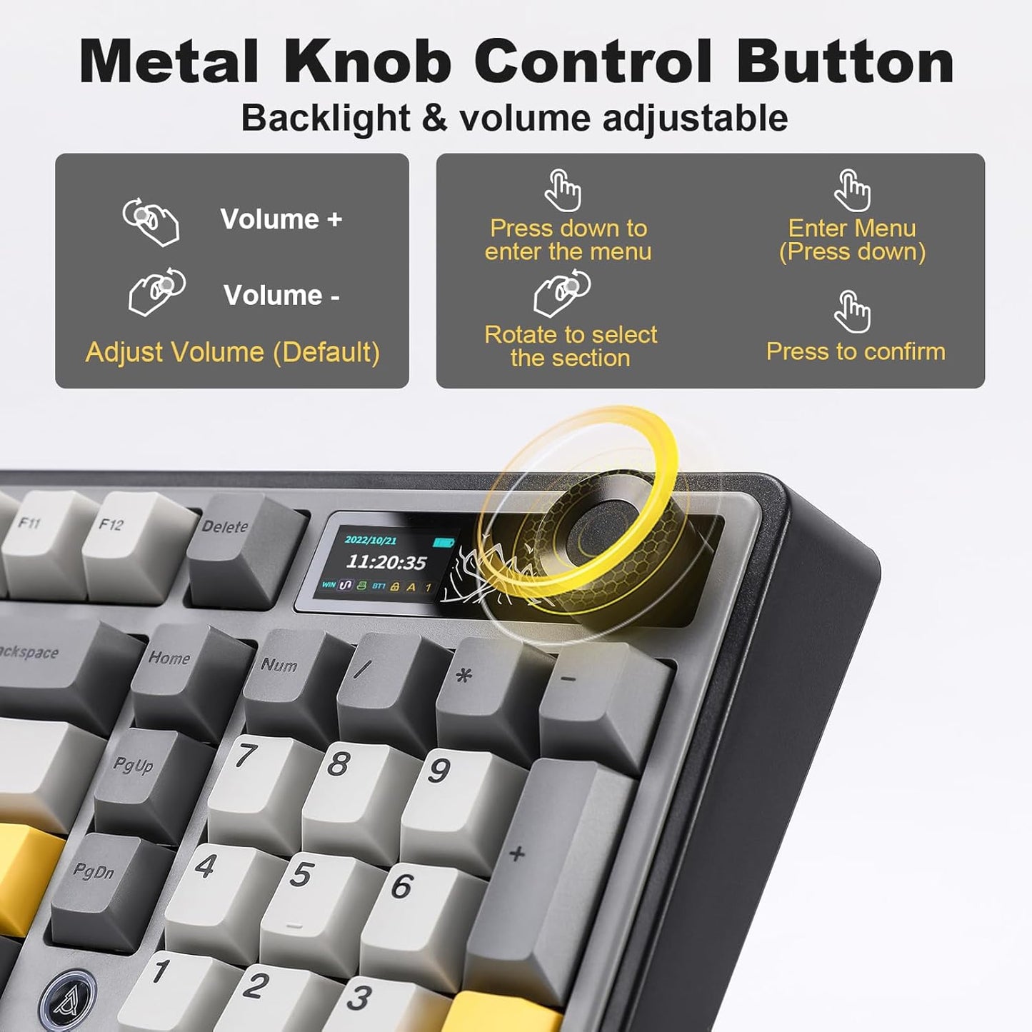 AJAZZ AK980 Wireless Keyboard with Smart Display & Knob,MIKIBYSA Keycaps- Double Shot PBT Custom Keycap Set