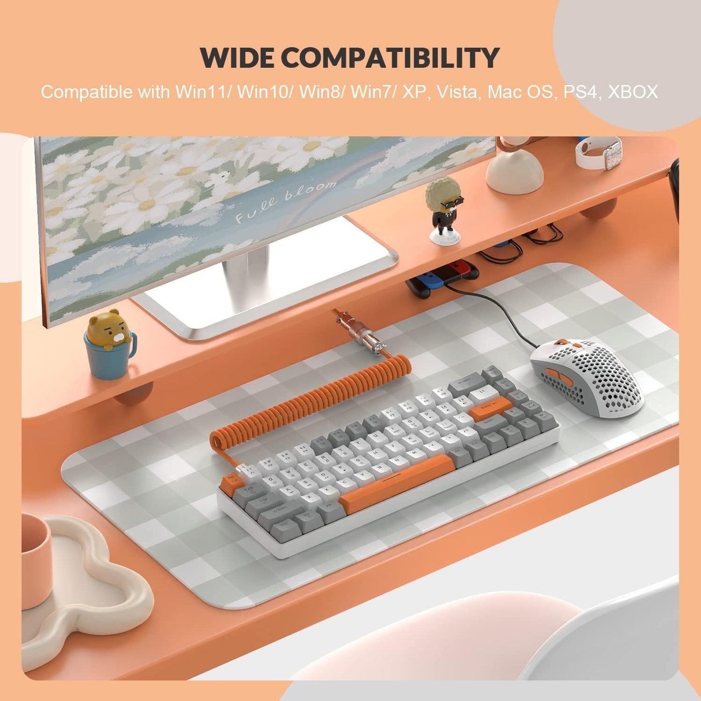 ZIYOU LANG RK-T8 Wired 65% Mechanical Gaming Keyboard with RGB LED Backlit Anti-ghosting TKL Mini 68 Key Custom Coiled C to A Cable Linear Red Switch for PS4 PS5 Xbox PC Mac Gamer(Gray/White/Orange)
