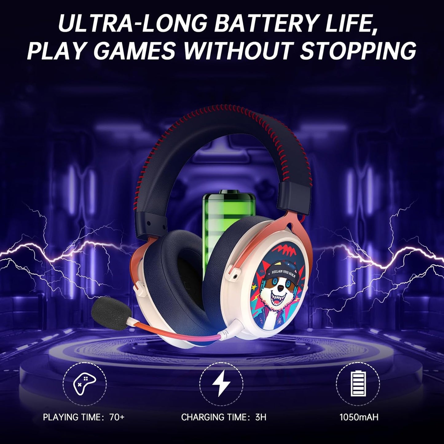 2.4GHz Wireless Gaming Headset for PS5, PS4, PC, Switch, 7.1 Surround Sound, Bluetooth 5.4 Gaming Headphones for Phone, Pad, Laptop, 6mm Noise Canceling Mic, Bio-Dynamic Stereo Sound - Black