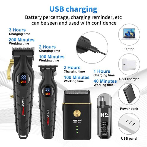 HIENA PRO Professional Cordless Hair Clipper for Men, Beard Trimmers, Electric Foil Shavers and Nose Hair Trimmer Set, Rechargeable Barber Clipper and Hair Cutting Grooming Kit