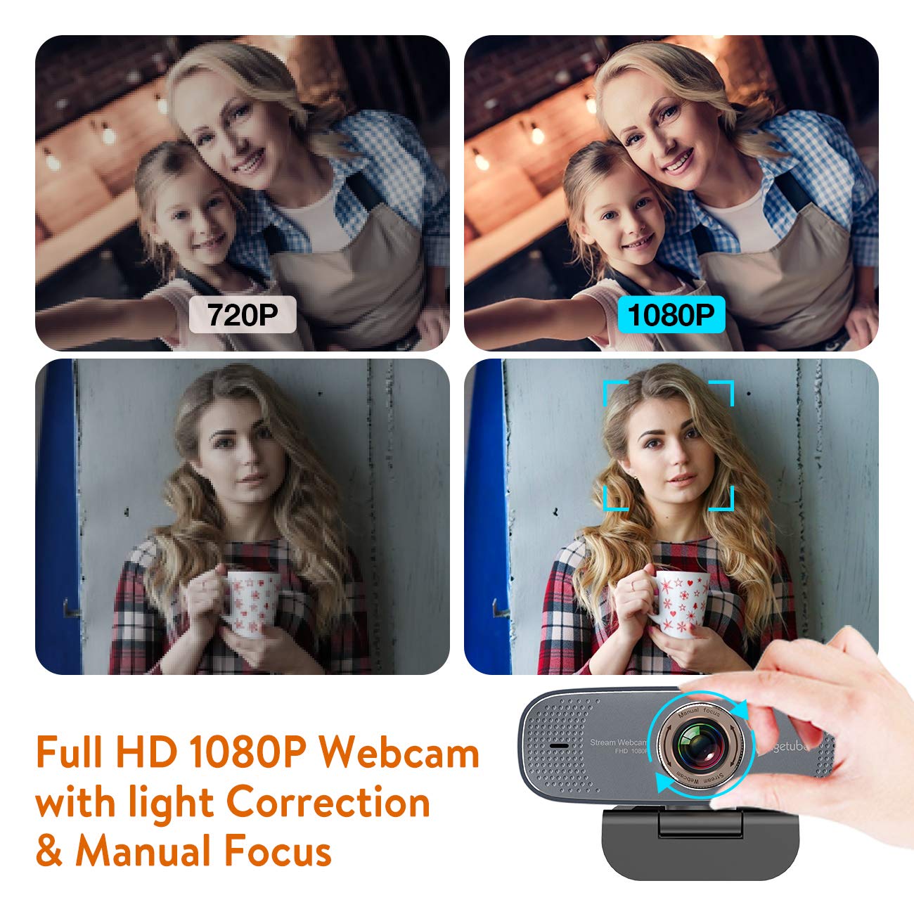 Angetube 1080P Web Camera for Computer HD Webcam with Microphone - USB PC Camera with 90-Degree Wide Angle, Plug and Play for Zoom | Skype | Teams | Streaming | Video Calling