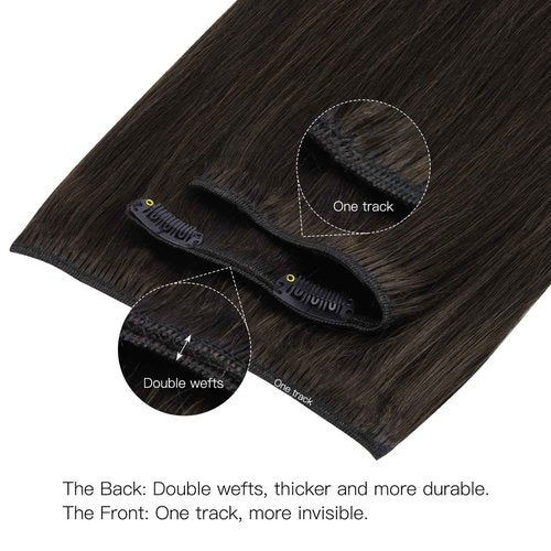 HOTBANANA Human Hair Clip in Hair Extensions, 2 Dark Brown 120g Clip in Hair Extensions Real Human Hair Straight Remy Hair Clip in Hair Extensions 24 Inch 7pcs