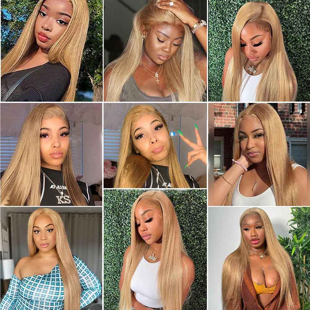 #27 Blonde Bundles Human Hair Straight Bundles 22 22 22 Inch Honey Blonde Straight Bundle Human Hair Extensions Double Weft Unprocessed Brazilian Virgin Hair 3 Bundle 50 Grams Per Bundle