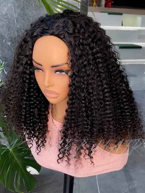 Ashart Kinky Curly Half Wig Human Hair 3-in-1 Flip Over, Headband & Drawstring Half Wigs for Black Women, 18 Inch, Seamless Glueless Wear & Go, Beginner Friendly, 180% Density Natural Curly Volume