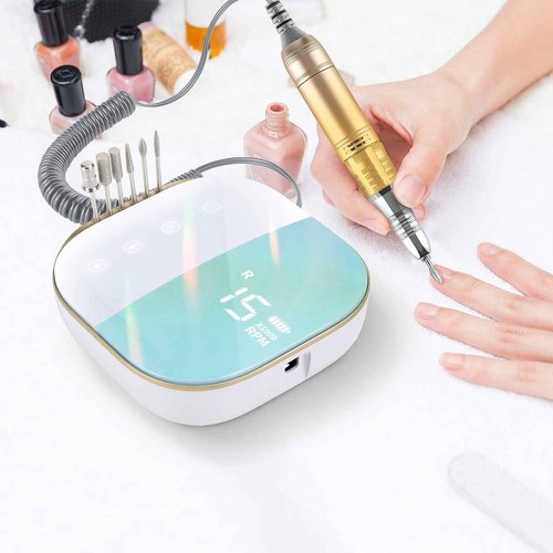 Madenia Rechargeable Nail Drill for Acrylic Nails, Professional 35000rpm Portable Nail Drill Cordless Manicure Drill Machine Nail Art Electric Nail File