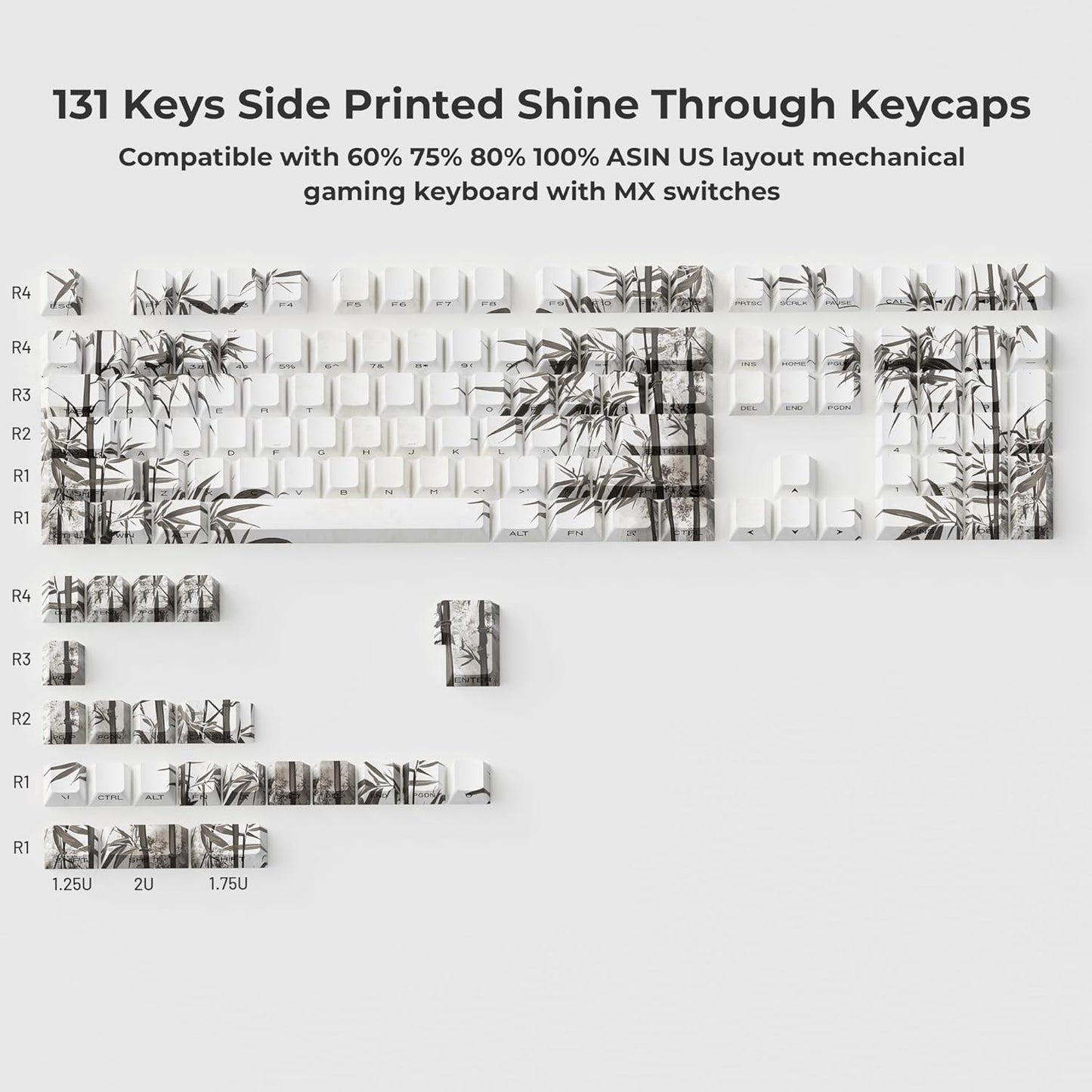 XVX Bamboo Grove Shine Through Keycaps, Double Shot PBT Keycaps, Side Printed Keyboard Caps with Dye Sublimation Full Keycap Sets Suitable for Gateron Cherry MX Switches Mechanical Keyboard