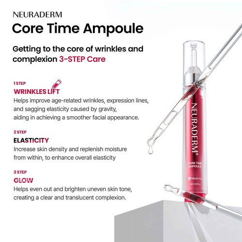 NEURADERM Core Time Ampoule, All-in-One Lifting Revitalizing Serum To Reduce Fine Lines Glowing Radiant Complexion (15ml/0.5 fl. oz x 2ea)