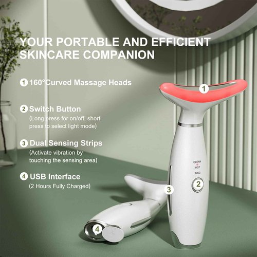 Red Light Therapy for Face, LED Face Massager Tool with Vibraion, Porable Facial Massager for Skin Care at Home, Wrinkle Reducer Face Sculpting Tool,Micro-current Facial Beauty Device(Model AM-810W)