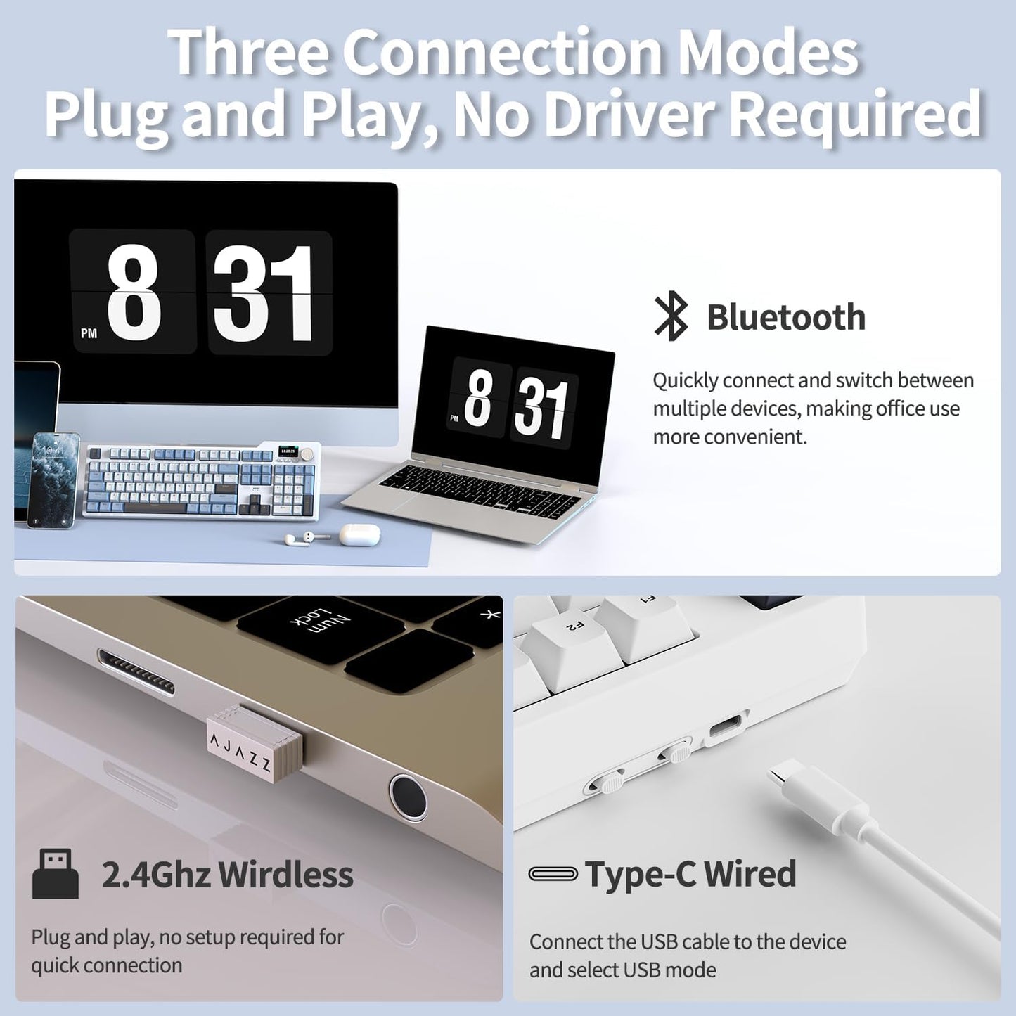 AJAZZ AK35I V3 104-Key Full Size Wired Gasket Mount Gaming Keyboard with Multimedia Buttons & Knob Control | Five Layer Pad | OEM Profile PBT Keycaps | White Backlit Custom Keyboard