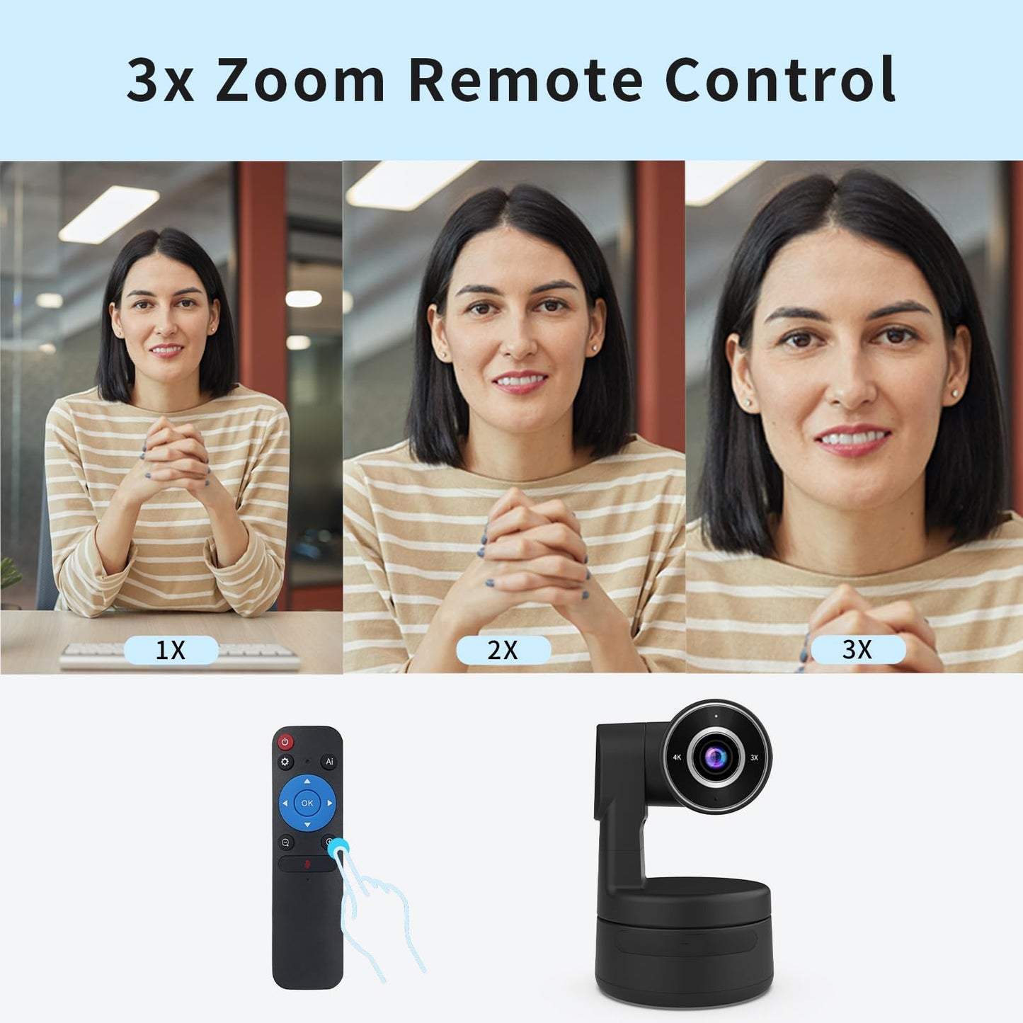 ADKIDO Tiny 4K PTZ Webcam HDR ½.8" Sensor Auto-Frame Gesture Control Built-in Pickup Support USB Audio and Video Output for Online Meetings, Online Chats, Online Classes, Live Streaming, etc.