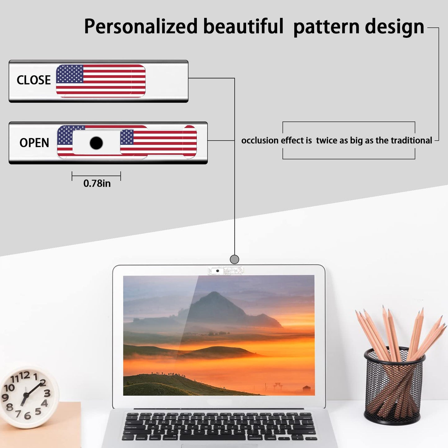 ZYAOTWQZ Webcam cover, 3 pieces, laptop camera cover, privacy shielding capacity is twice as big as the traditional, suitable for computer mobile phones, laptops, tablets and so on (American flag)