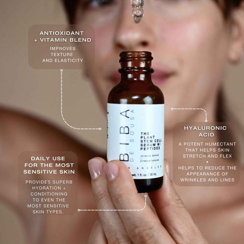Biba De Sousa The Plant Stem Cell Peptide Serum - Intense Repair, Hydration & Youthful Glow with Plant Peptides, Hyaluronic Acid, Antioxidants, Vit B5 (1oz)