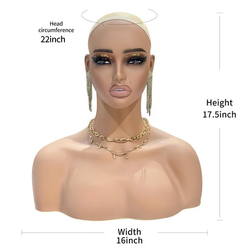 J&F CO. Realistic Europe and America Female Mannequin Head with Shoulder Display Manikin Heads Bust for Wigs,Makeup,Beauty Accessories (de 410 hy)