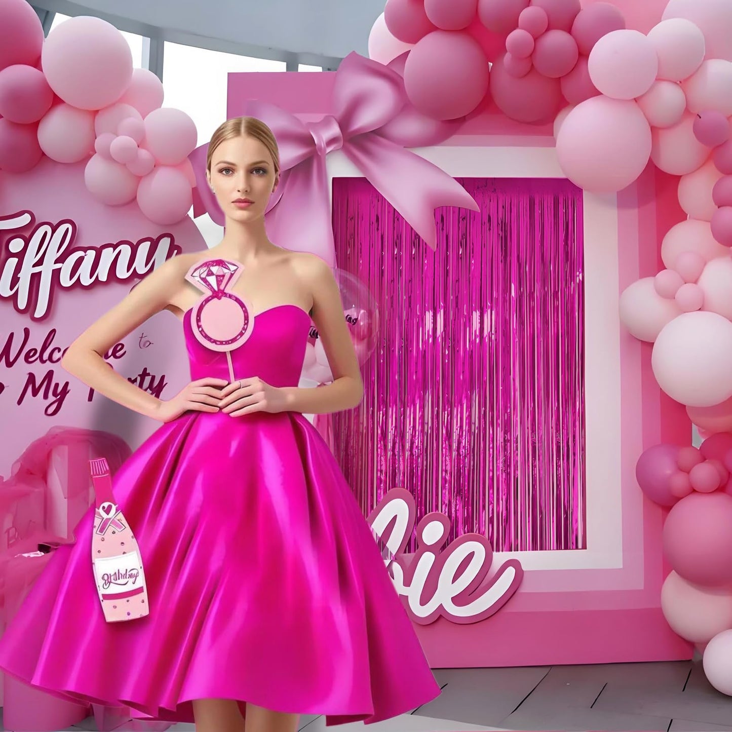 2 Pack Hot Pink Backdrop Party Decorations Tinsel Foil Fringe Curtain Backdrop Streamer Photo Booth for Wonmen Girl Pink Theme Princess Bachelorette Graduation Birthday Party Decorations