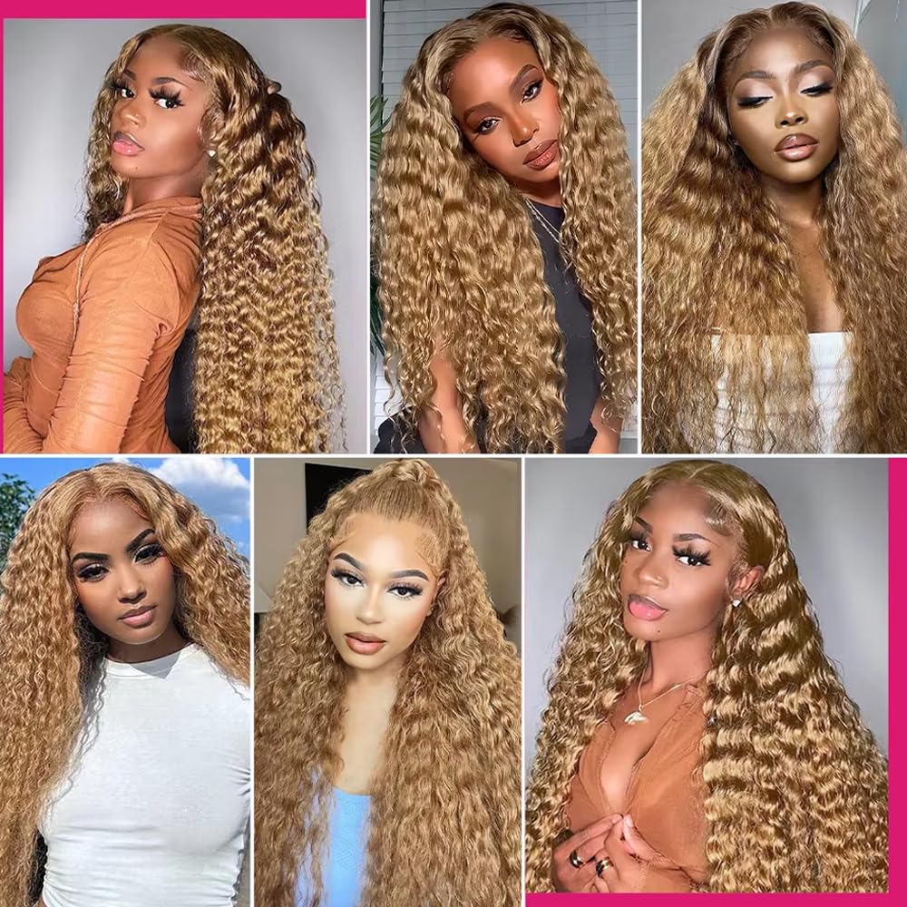 Honey Blonde Deep Wave Bundles Human Hair Unprocessed Brazilian Virgin Hair 16 18 20 Inch Color #27 Bundles Human Hair