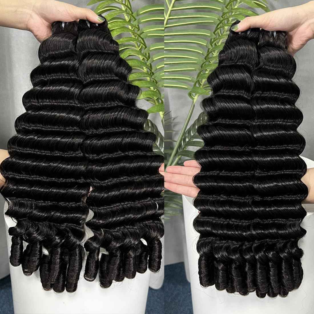 15A Burmese Deep Wave Bundles Human Hair 20 Inch 1 Bundle Tangle Free Unprocessed Brazilian Virgin Hair Weft with Spiral Curly End for Women Deep Wave Human Hair Weft Extensions