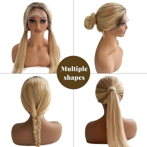 Belaved 20 Inch Highlight Blonde Lace Front Wigs Human Hair Ombre Medium Brown with Golden Blonde Real Human Hair Glueless 150% Density 13x4 Straight Lace Frontal