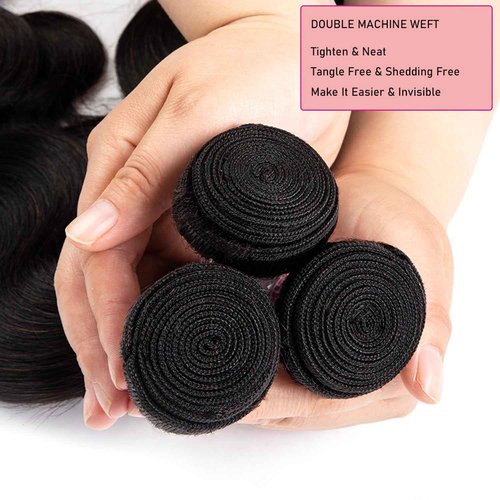 XEILOHO 12A Body Wave Bundles Human Hair 16 18 20 inch Brazilian Virgin Human Hair Bundles 100% Unprocessed Human Hair Body Wave Weft Extensions Quick Weave Natural Black(300g)