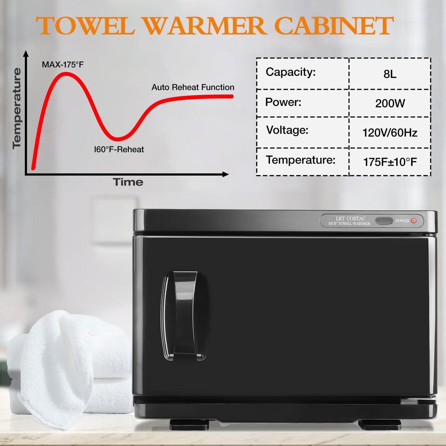 LKT COBTAC Hot Towel Warmer,Medium Towel Warmer Cabinet,Spa Hot Towel Caddy for Facial (8L Capacity)