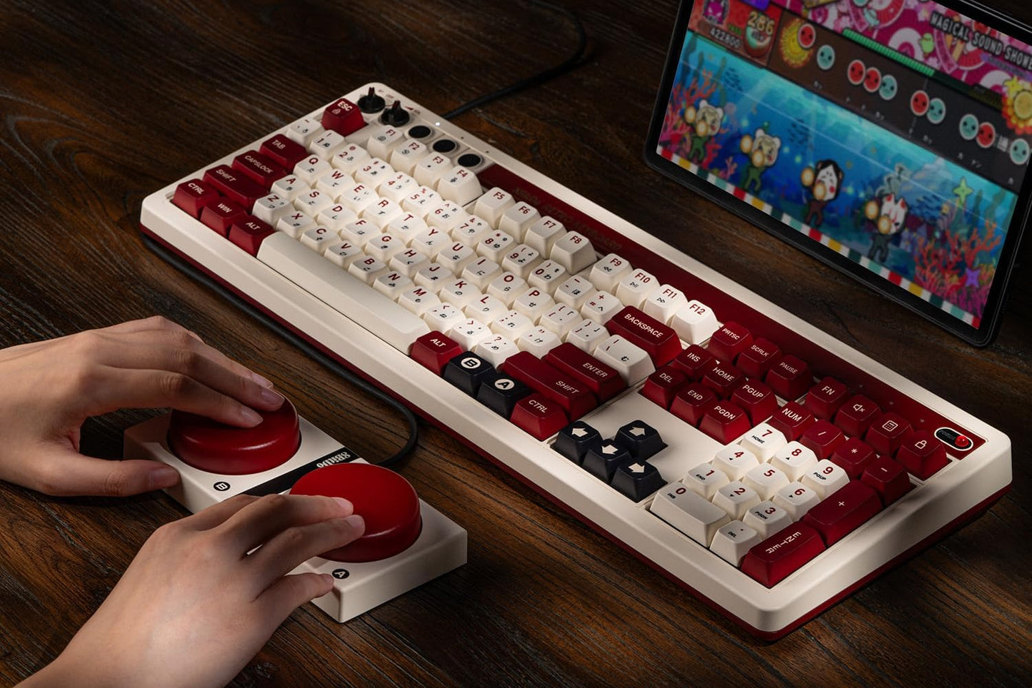 8BitDo Retro 108 Mechanical Keyboard with 108 Keys and Integrated Numpad, Bluetooth/2.4G/USB-C Hot Swappable Wireless Gaming Keyboard for Windows and Android - Fami Edition