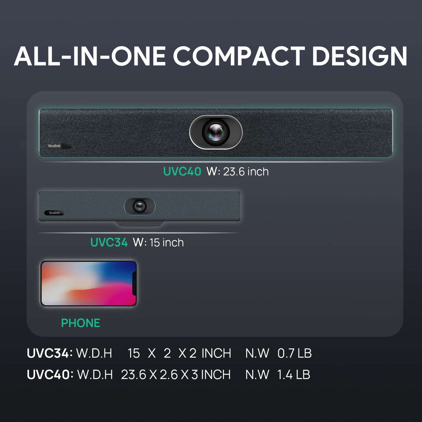 Yealink UVC40 E2 4K 30FPS USB Video Conference Camera, Teams Zoom Certified,120° Wide Angle Webcam with 8 Microphones and Speakers, Audio and Video Conferencing System for Small and Huddle Rooms USB-A