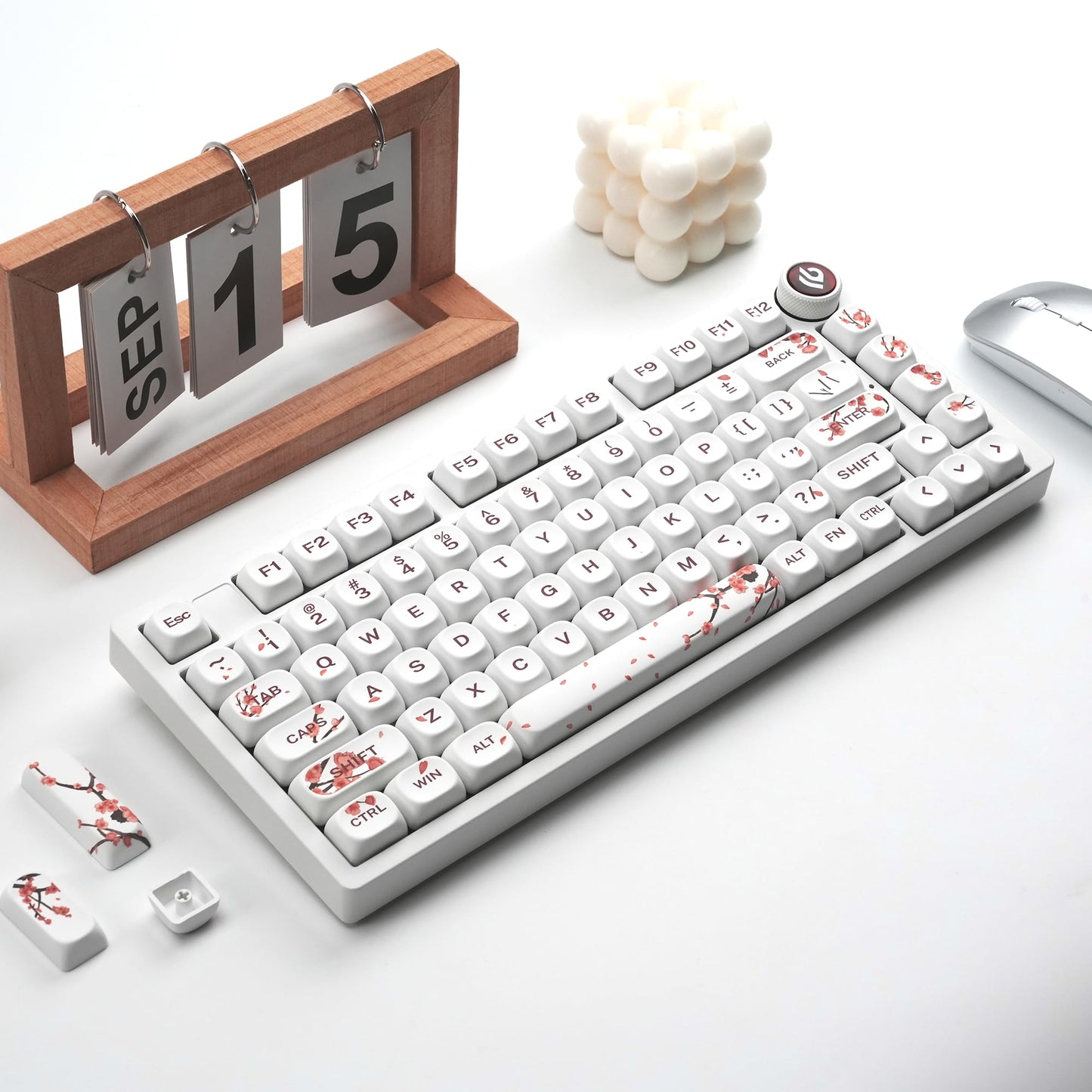 XVX MOA Profile Cherry Blossom PBT Keycaps, 140-Key Dye-Sub Keycaps for ANSI/ISO Layout (Compatible with Cherry MX Switches & GK61/68/87/96/104/108, Includes 6.25u Spacebar)
