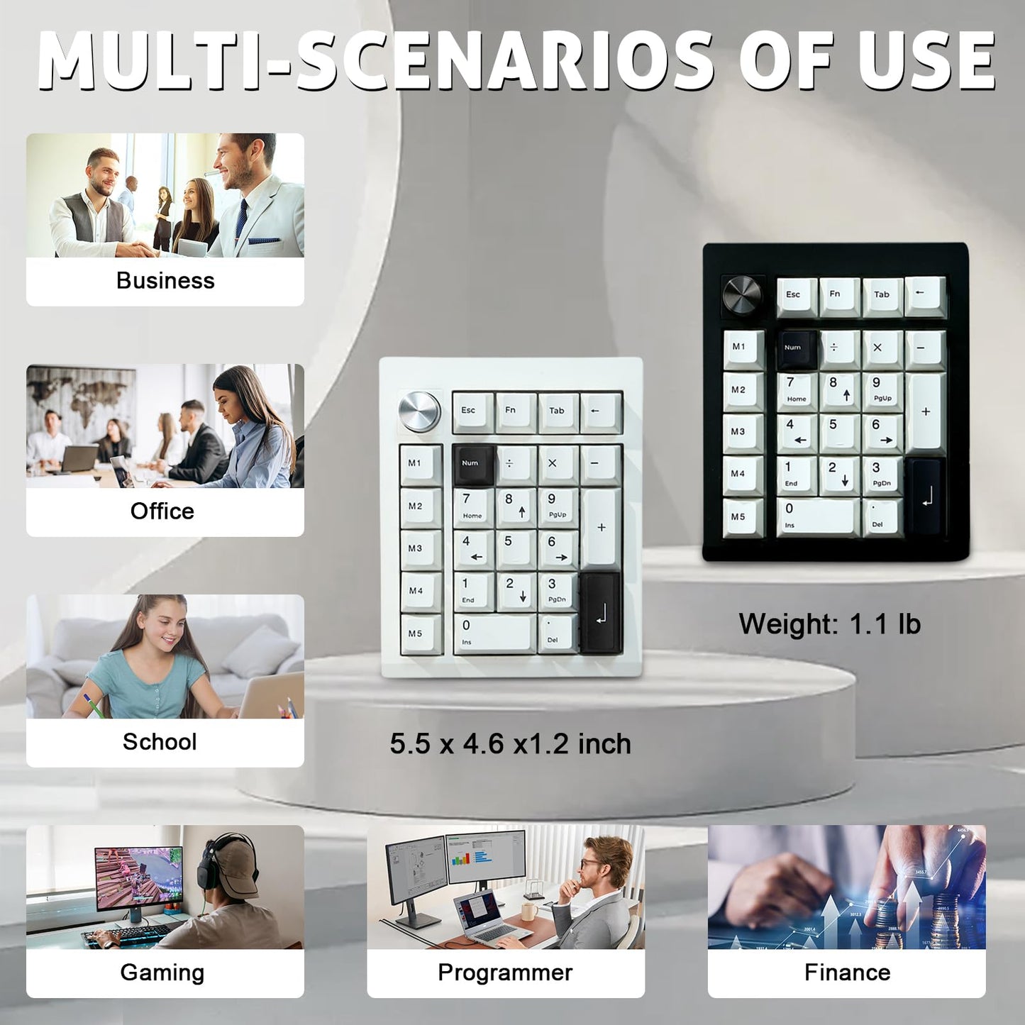 ZMX GMK26 Mechanical Numpad,VIA/QMK Programmable Hot Swappable Gasket Wired BT5.0/2.4G Wireless Number Pad with Knob PBT Keycaps 26 Keys Macro RGB Gaming Numeric Keypad for Laptop TKL Keyboard (White)