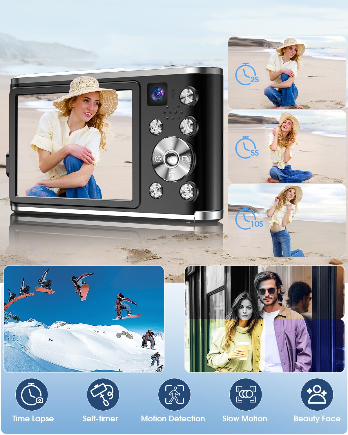 4K Digital Camera, Autofocus 48MP Vlogging Camera for Photography Compact Point and Shoot Digital with 16X Zoom, 32GB Card, 2.8" Screen, Anti-Shake(Black)