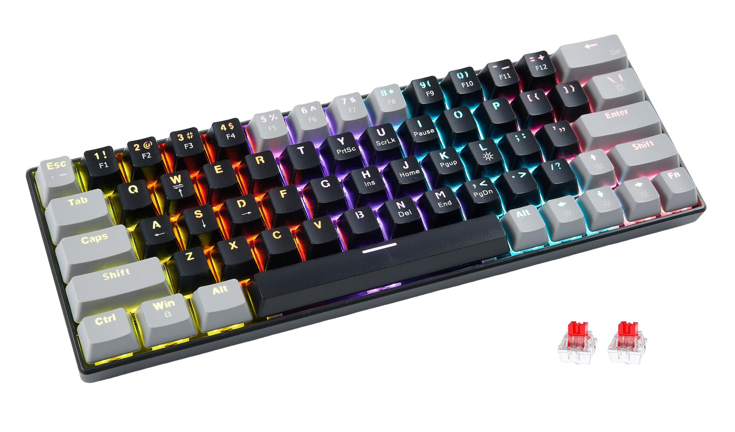 abucow Mechanical Keyboard Wired Swappable Gaming Keyboard with Colorful Backlit Custom 63 Keys (Black-Gray)