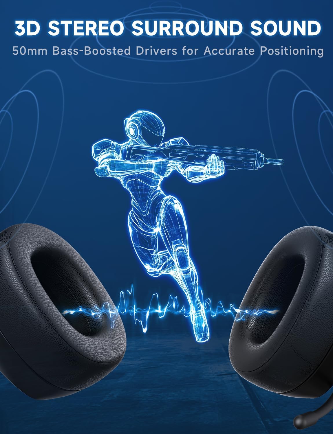 2.4GHz Wireless Gaming Headsets for PS5, PS4, PC, Switch - Bluetooth 5.3 Gaming Headphones with Noise Canceling Mic, 7.1 Surround Sound, 70H Battery, Blue Lighting - White