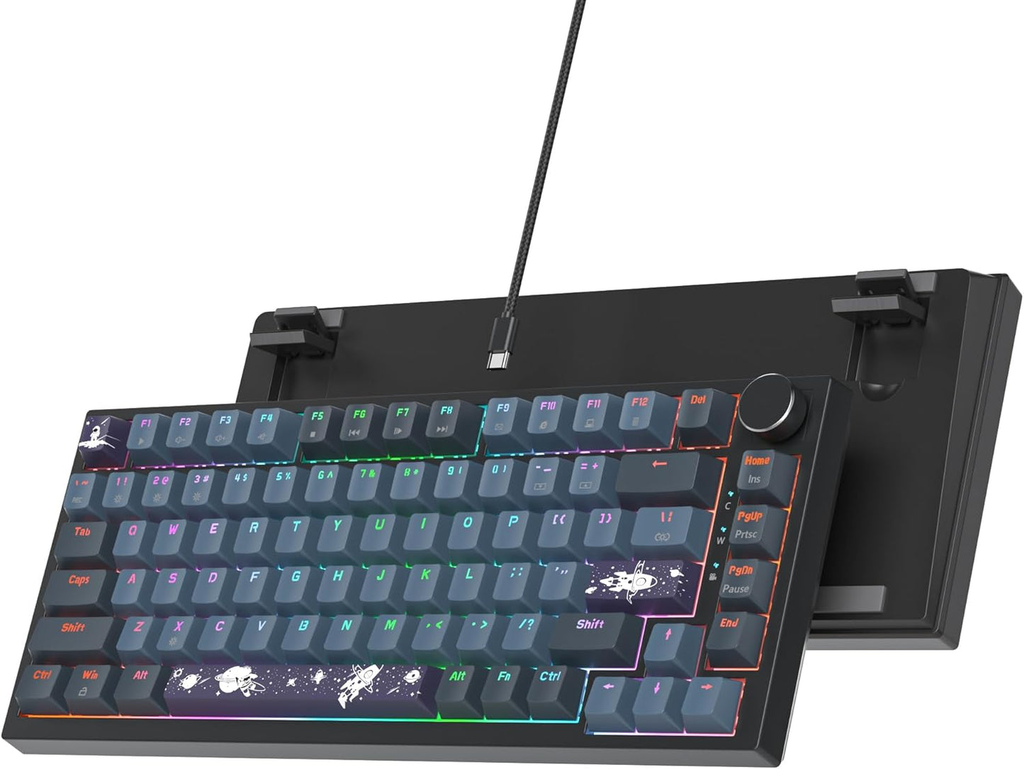 75% Wired Creamy Keyboard, Hot Swappable Mechanical Gaming Keyboard with Gasket Mounted, RGB Backlit, Red Switch, Knob Control for Win Pc Laptop(82 Blue)