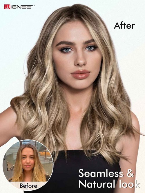 WIGNEE 100% Remy Double Weft Invisible PU OVO Human Hair Extensions 14 Inch Micro Beads Real Human Hair Extensions Blonde Ombre Wefts Hair Extensions Real Human Hair(9A/60)