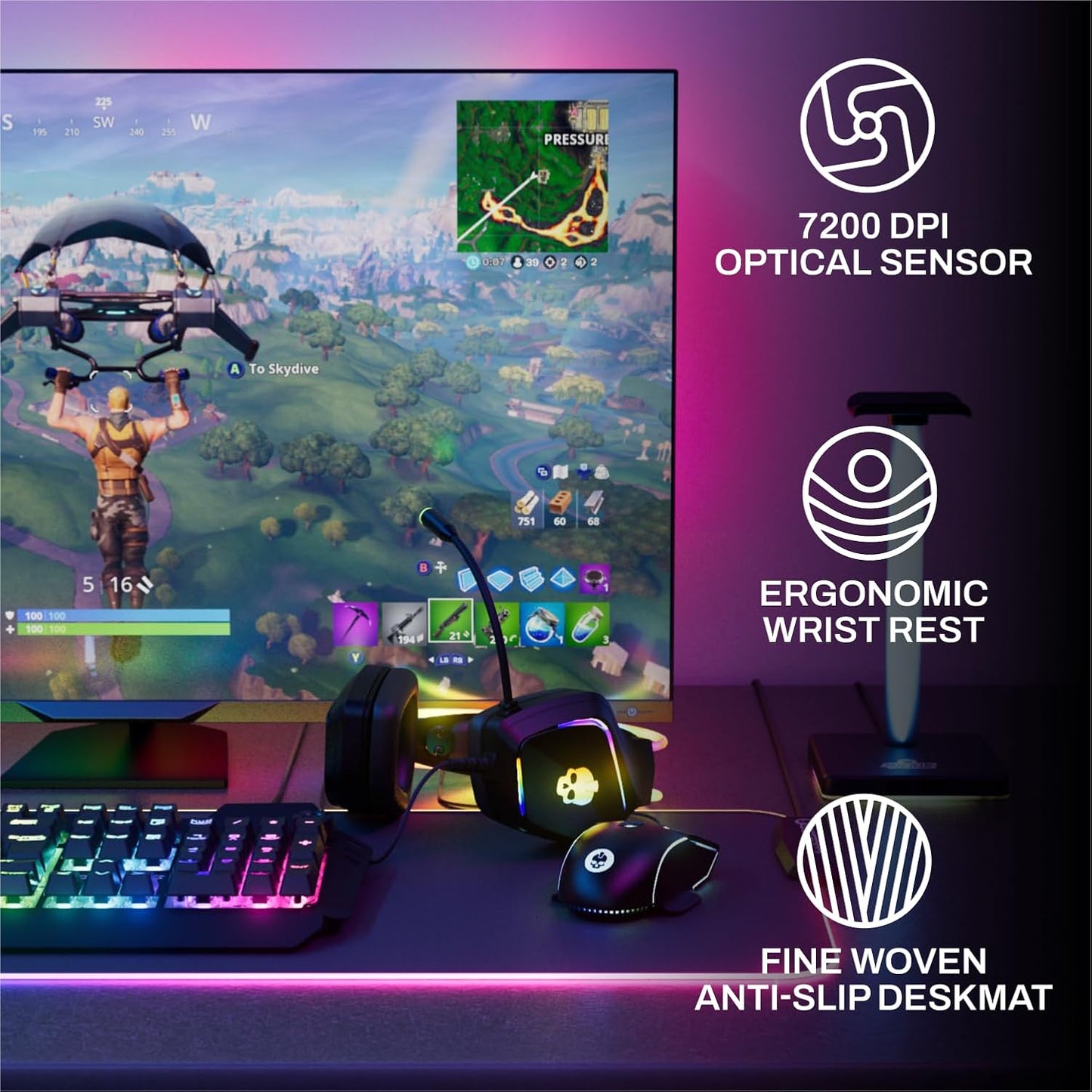 6-Piece Codebreakers PC Gaming Bundle with Large RGB Mousepad, RGB Mechanical Keyboard Hub, Gaming Headset, RGB Headset Stand, Gaming Mouse, and 3-Foot RGB Light Strip