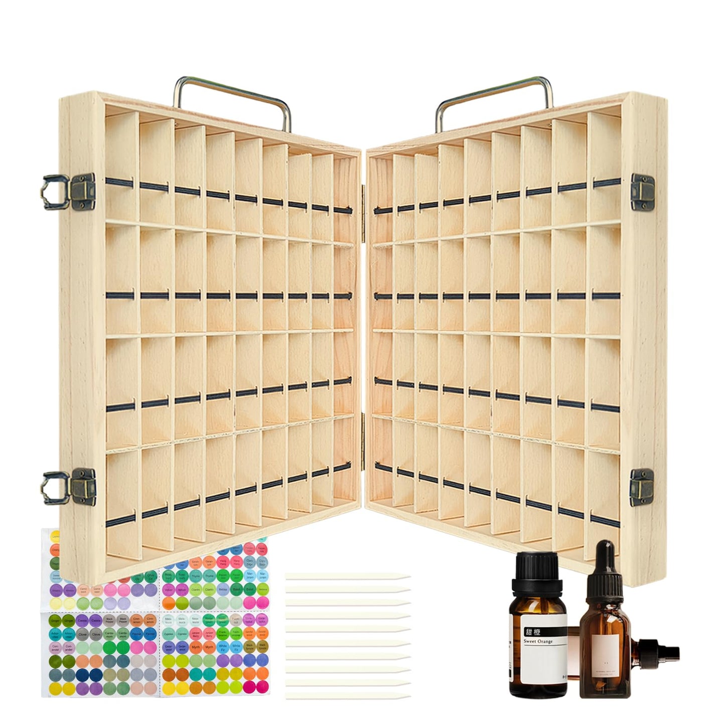 Pure Vie Wooden Essential Oil Storage Box Travel Organizer Case with Bottle Cap Label - Aromatherapy Nail Polish Fragrance Container, Holds 72 Bottle for 5-15ml - Keep Scented Oil Safe & Space Saver