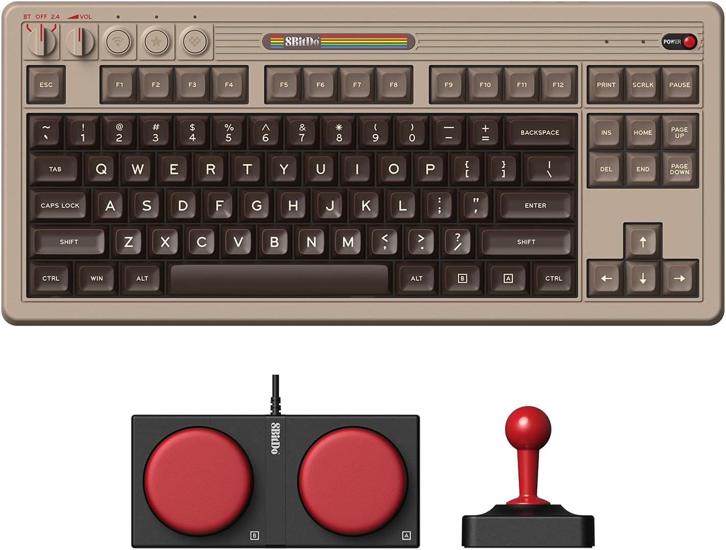 AKNES Retro Mechanical Keyboard, Hot Swappable Gaming Keyboard with 87 Keys, Dual Super Programmable Buttons, Bluetooth / 2.4G / USB-C Keyboard for Windows and Android - M Edition