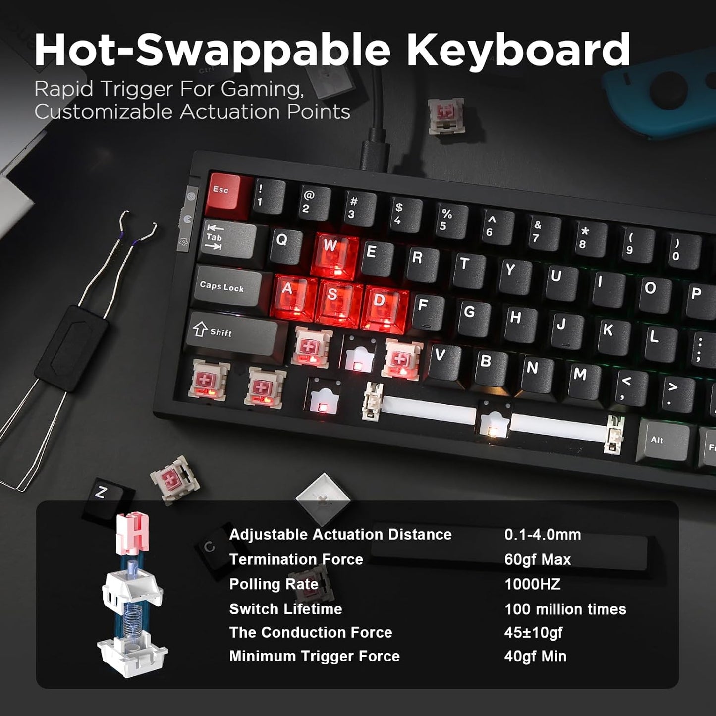 YUNZII RT68 Rapid Trigger Gaming Keyboard,Hall Effect Magnetic Switch,68 Keys,RGB Backlit RGB,Gasket Mount Hot Swap Struture,Adjustable Actuation TKL for Mac/Win(Beige, Outemu Switch)