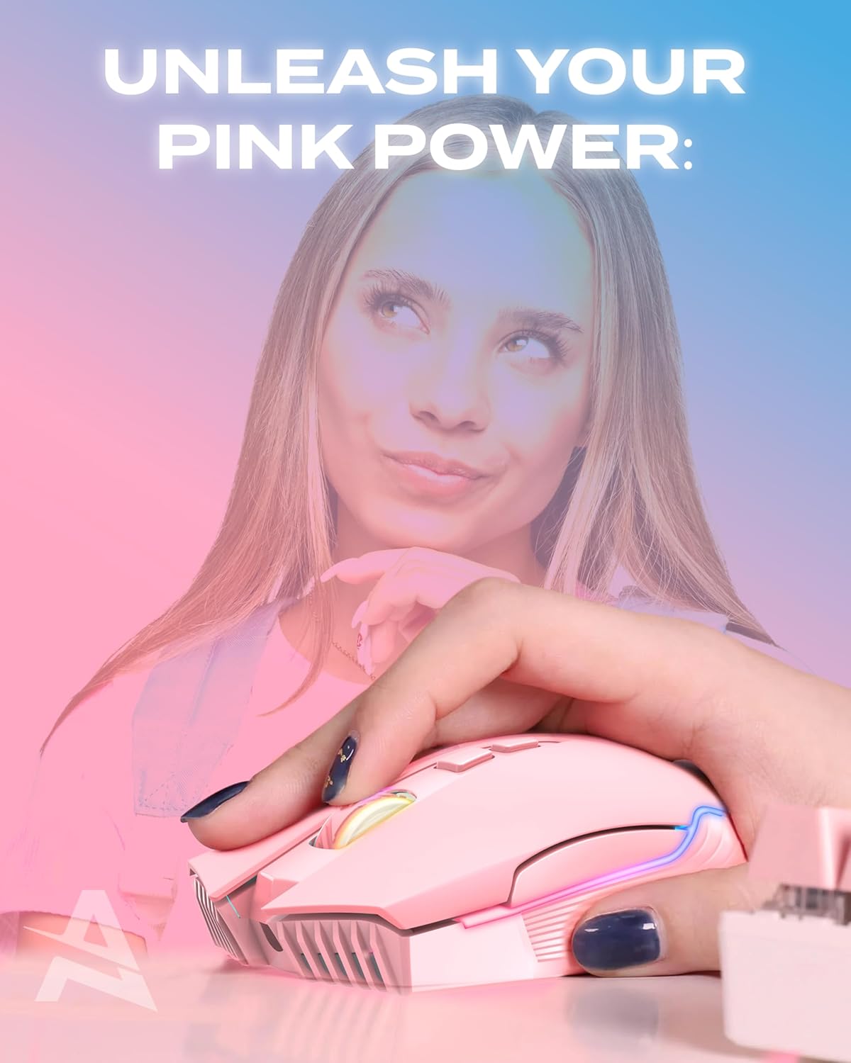 Aimzone Pink Gaming Mouse with RGB, USB Wireless Mouse for Gaming with Adjustable DPI, Multiple LED Lightning Effects, Rechargeable Wireless Mouse, Full Compatible with Mac & Windows (Pink)