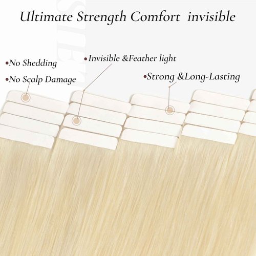 Hyssiet Tape in Hair Extensions Human Hair, 20pcs 50g 22 Inch Platinum Blonde human hair Tape in Extensions,Invisible Straight Tape in Hair Extensions for Womwn,Remy Thick Real Human Hair Extensions