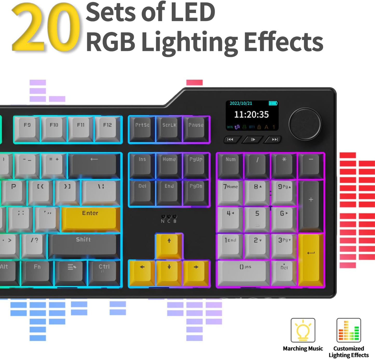 AJAZZ AK35I V3 104-Key Full Size Wired Gasket Mount Gaming Keyboard with Multimedia Buttons & Knob Control | Five Layer Pad | OEM Profile PBT Keycaps | White Backlit Custom Keyboard